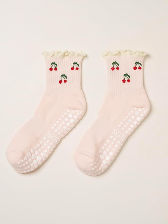 Crew Half Calf Grip Socks, Cutest Fruits Pilates Socks, Ruffle socks, Non-Slip, Barre Yoga Fitness