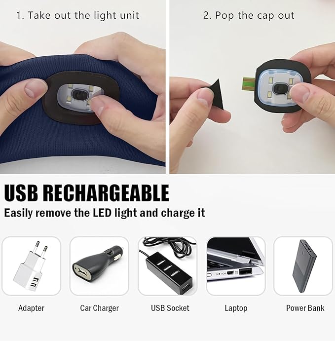 ATNKE 4 LED Lighted Sport Sweatband,USB Rechargeable Running Head Band Lamp High Stretch Wicking Gifts for Men and Women