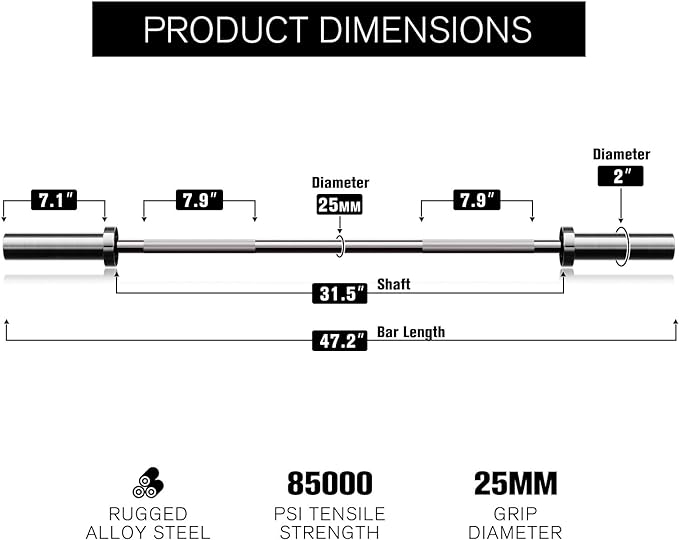RITFIT Olympic Barbell 4ft/4.8ft/6ft - 2 Inch Weight Bar for Strength Training, Weightlifting, Squat, Deadlift, Bench Press, Curl, Overhead Press - 350lbs/500lbs Capacity