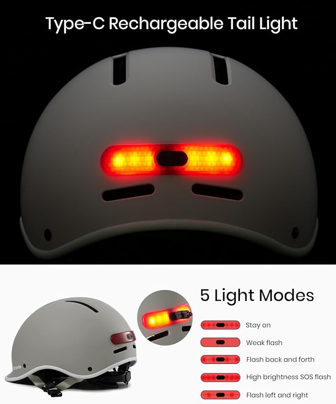 Bike Helmet for Adult: Bicyle Helmet with EPS Foam Interior for Men & Women, Adjustable Cycling Helmet with LED Light Safety Certified for Commuting
