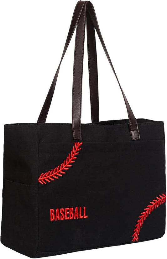 XL Baseball Mom Tote Bags For Women Canvas Utility Purse Handbag with Pockets