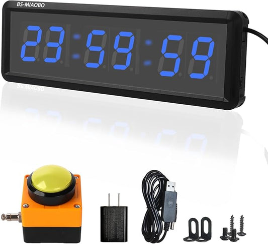 Independent Button Type 1.5-inch Fitness Room Rest Timer, Suitable for Gym Exercise/School/Home Exercise/Boxing Gym/Indoor Rock Climbing (1.5 inch 6-Digit Blue)