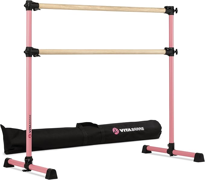 VITA Barre Portable Freestanding Double Ballet Barre, Prodigy, with Carry Bag | Adjustable Height, USA Made, Home or Gym Exercise Equipment for Kids & Adults | Dance, Fitness, Pilates