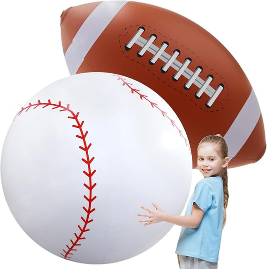 Lewtemi Giant Inflatable Sports Balls Large Inflatable Beach Ball Baseballs Soccer Rainbow Basketball Football for Sport Birthday Party Favor(2 Pcs,Baseball, Football,27 Inch)