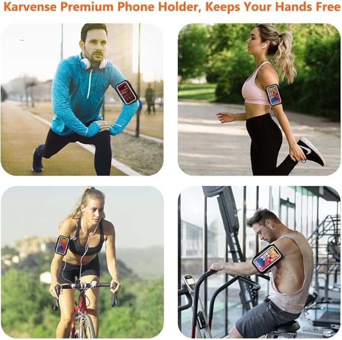 Phone Holder for Running, Karvense Phone Arm Bands for Running Exercise Workout Jogging, for iPhone SE/13 mini/12 mini/11 Pro/8/7/6s, Samsung Galaxy, up to 5.4'', Cell Phone Armband with Zipper Pocket