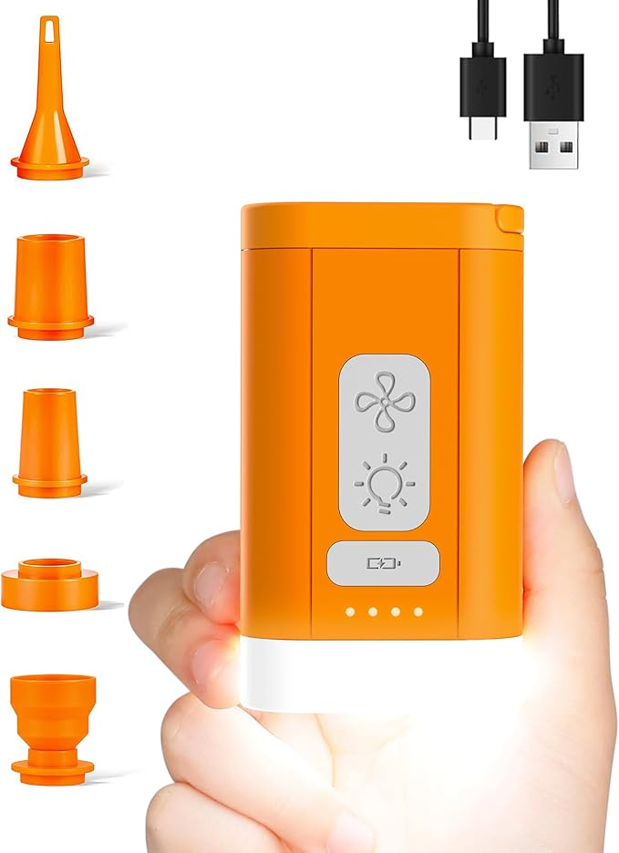 Electric Air Pump for Inflatables, 4kPa Rechargeable Portable Air Pump with Camping Light, Quickly Inflation Deflation for Camping, Travel, Pool Floats, Air Mattress, Vacuum Storage Bags