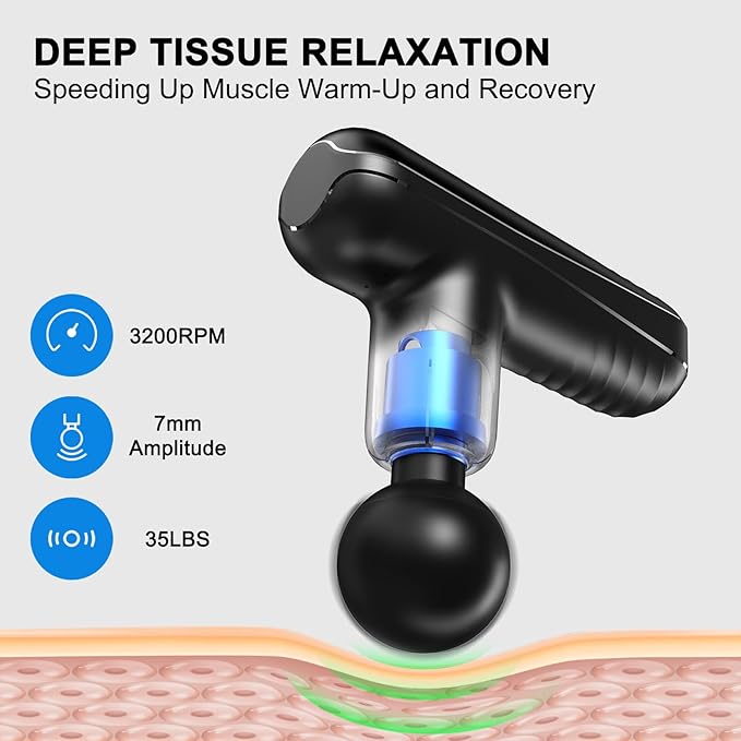 Mini Massage Gun for Deep Tissue Percussion - Portable Handheld Massager for Muscle Recovery with 4 Massage Heads High-Intensity Vibration Rechargeable Small Massage Gun