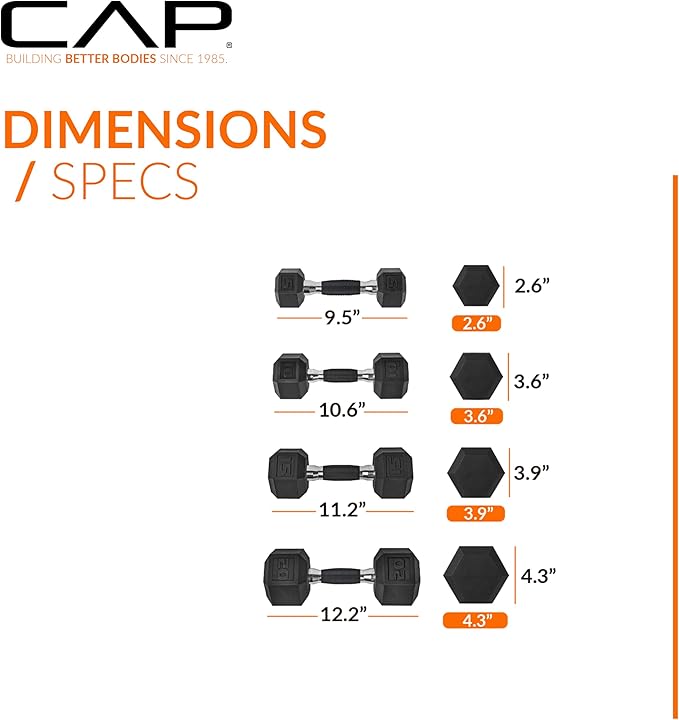 CAP Barbell Rubber Coated Dumbbell Weight Set with Vertical Rack | 100 lb, 150 lb, and 210 lb Options