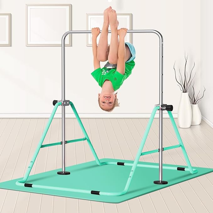 FBSPORT Gymnastics Bar for Kids, Adjustable Height Gymnastic Horizontal Bars,Junior Training Bar Children Folding Training Monkey Bars for Home Using