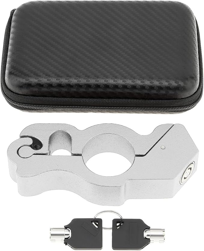 Windance Motorcycle Handlebar Lock Anti Theft Heavy Duty Brake Lever Parking Security Lock for Mopeds Motorbike Bike ATV (Silver)
