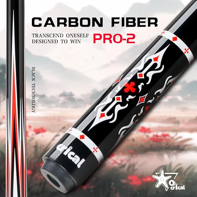 CRICAL Carbon Fiber Pool Cue Stick 58" Billiard Cue Sticks Professional Low Deflection Pool Sticks with 3/8 * 8 Pin Joint and 12.5mm Tip