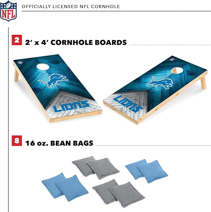 Wild Sports NFL Football 2' x 4' Regulation Size Solid Wood Cornhole Set with Direct Print HD Team Graphics Great Gift for Any Football Fan! Bean Bag Toss Family Outdoor Game