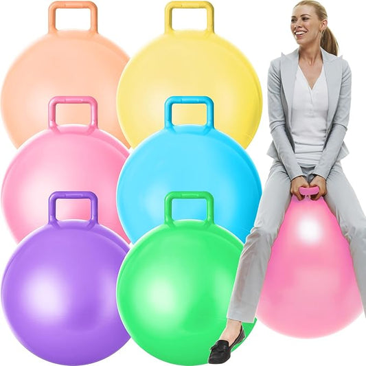 Lewtemi 6 Pcs Hopper Ball Jumping Carnival Outdoor Games 32 Inch Hopping Inflatable Ball Bouncing Ball with Handle and Air Pump for Kids Sport Exercise