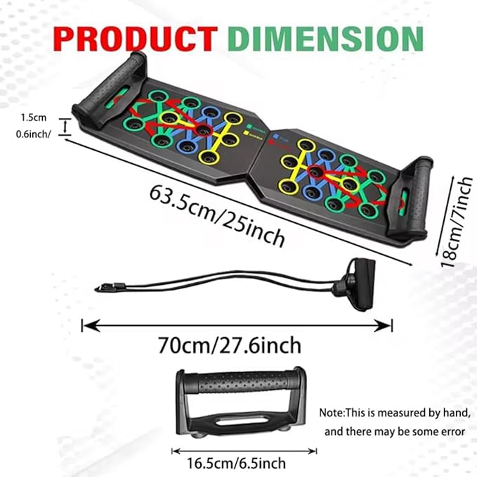 Multifunctional Push-Up Board Set – Foldable 25’’ Push-Up Bar System with Color-Coded Muscle Training Zones, Resistance Bands, Anti-Slip Handles & Non-Slip Mat – Home Gym Equipment for Chest, Back, Arms, Shoulders