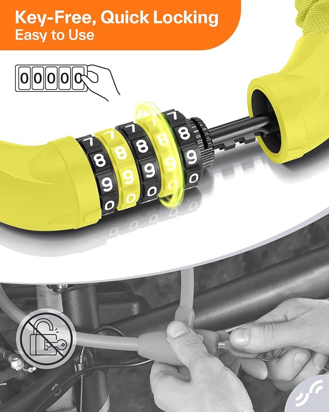 Sportneer Bike Lock: 5 Digit Combination High Security Anti Theft Bike Chain Lock - 3.2/3.6/4ft Heavy Duty Keyless Bicycle Lock for Bike, Motorcycle, Scooter, Door & Gate - 4/6mm Thick, Easy to Use
