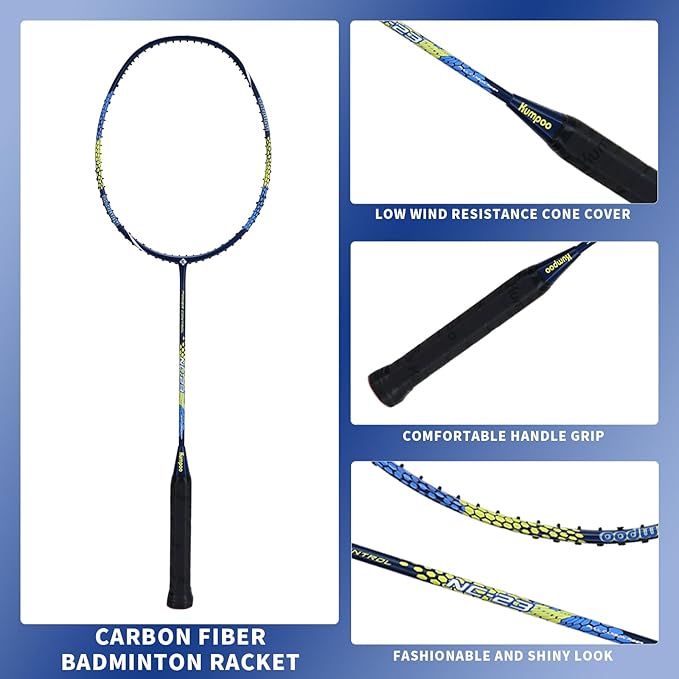 Badminton Racket Carbon Fiber, Badminton Racquet Set with Cover, Badminton Professional Racket Durable for Beginners Outdoor Games Gym