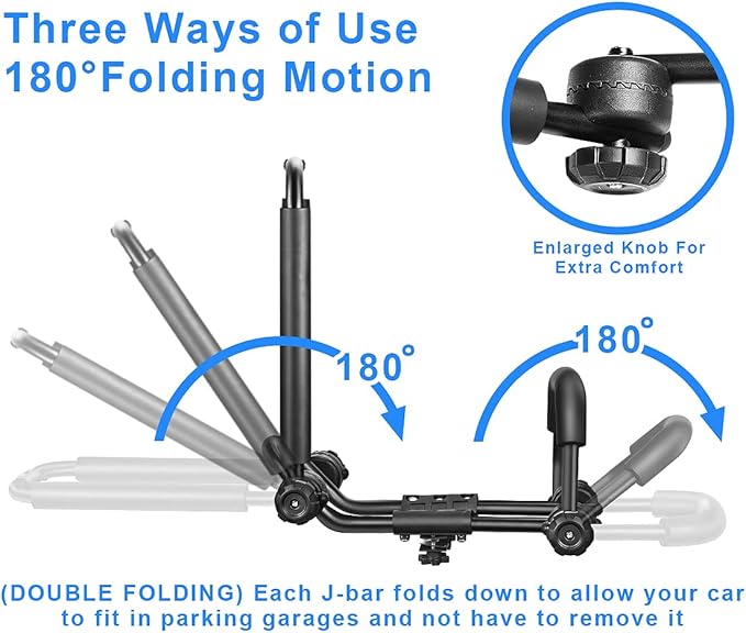 DRSPORTS Double Folding J-Bar Rack for Kayak Carrier Canoe Boat Paddle Board Surfboard Roof Top Mount on Car SUV Truck Crossbar (1Pair)