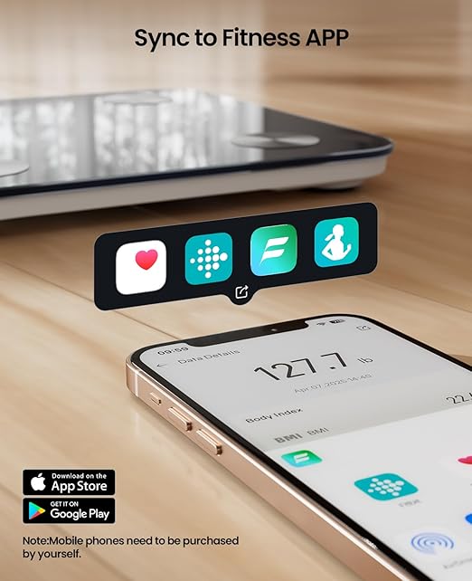 Smart Scale for Body Weight, BMI, Body Fat, Muscle Mass, Highly Accurate Digital Bathroom Scale, 20 Body Composition Analyzer Sync Apps 400lbs,10.2" Compact Scale, Blue