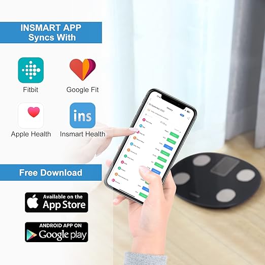 INSMART Smart Scale for Body Weight, All-in-one LCD Display Bathroom Weight Scales Body Fat Scale,Bluetooth Digital Smart Weighing Scale with Heart Rate,Heart Index & Body Composition Analyzer,396 lbs