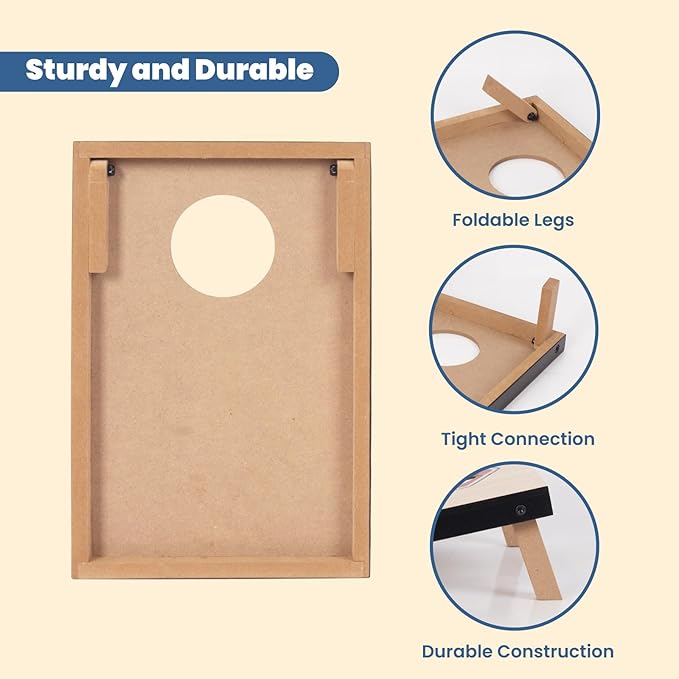 Cornhole Game Set Bean Bag Toss MDF 16"x11"- Built-in Storage, Convenient Carry Handles and 8 Premium Bean Bags, Great for Indoor & Outdoor Play