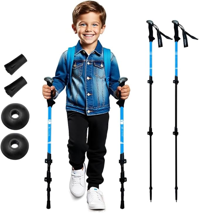 Hiking Trekking Poles, 2 Pack Anti Shock, Adjustable, Collapsible Hiking Poles for Trekking or Walking, Lightweight Aluminum Sticks for Children