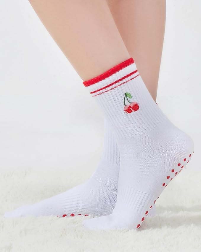 EUDOLAH Cute Yoga Socks for Women Pilates Barre Breathable Non-Slip Crew Grip Sock With Stripes Anti-friction Athletic Socks