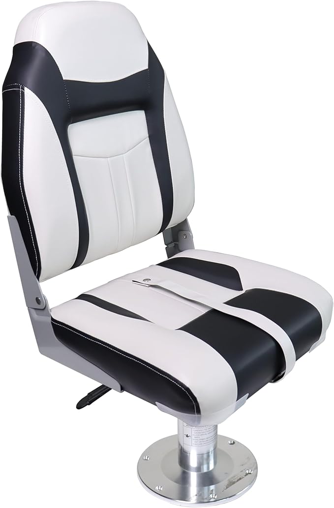 Deluxe High Back Boat Seats, Fold-Down Fishing Boat Seat 2 Pack, White and Black