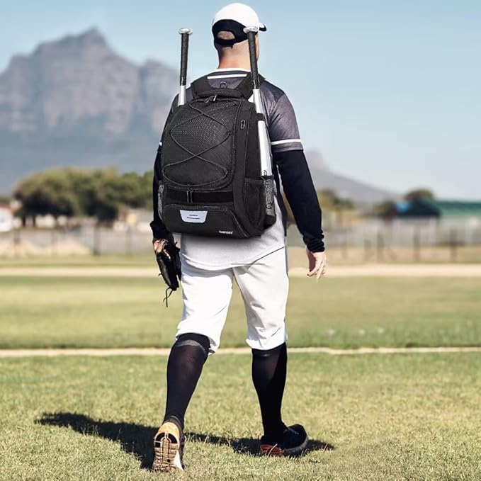 Baseball Bag Softball Backpack - Youth Adult T Ball Bat Equipment Bag with Bat Helmet Holders, Shoe Compartment