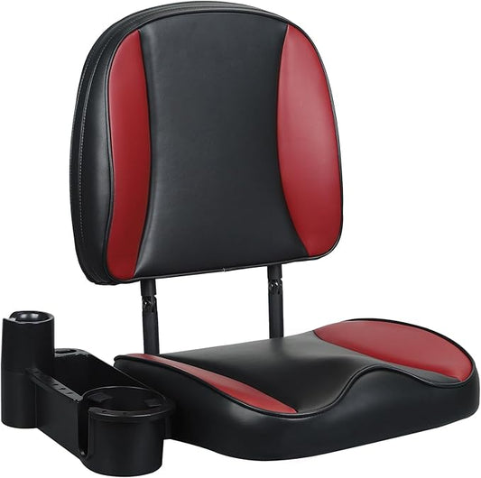 Folding Boat Seat Low Back Fishing Boat Seats with Caddy Organizer, Black/Red/Black