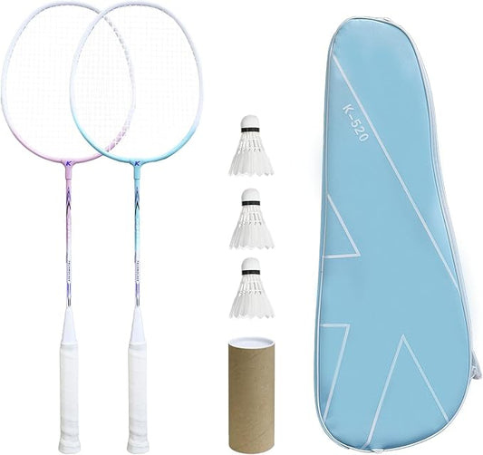 Badminton Rackets Set with 3 Shuttlecocks, Lightweight Badminton Set of 2 for Outdoor Backyard Games, Lightweight Badminton Racquets for Kids Adults Beginners