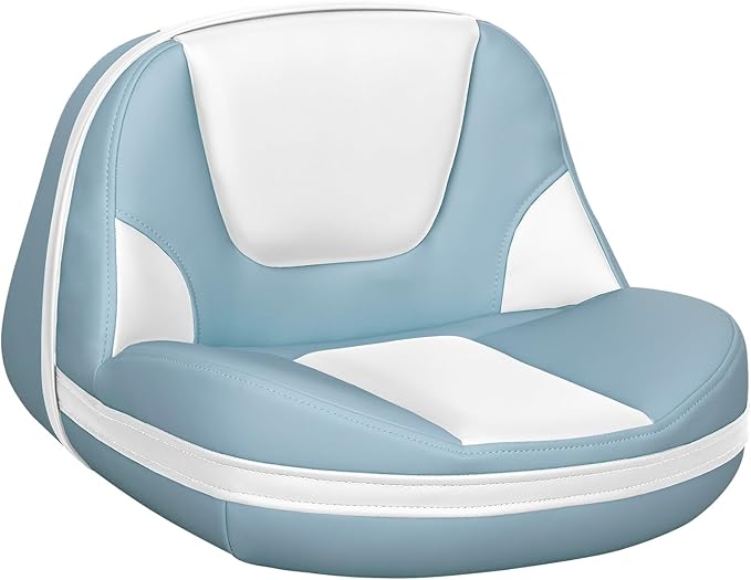 Lean Pro Casting Fishing Boat Seat High Back Bass Boat Seat, White/Sky Blue