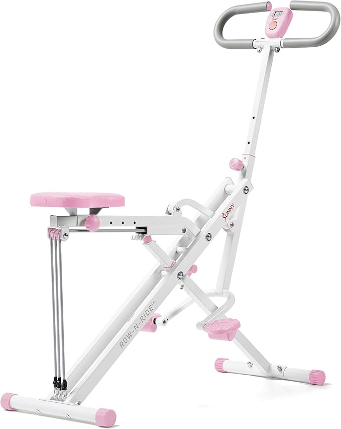 Sunny Health & Fitness Row-N-Ride Squat Assist Trainer, Foldable & Easy Setup Exercise w/Adjustable Resistance, Home Training Machine for Arm, Glute & Leg Workout, Optional Free SunnyFit App Connect