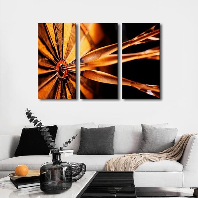 3 Piece Black and White Wall Art Sports Theme Posters and Prints Canvas Wall Art Dart Hits the Bullseye Contemporary Wall Decor Living Room Giclee Gallery Packaging Artwork Ready to Hang(24"Wx36"H)