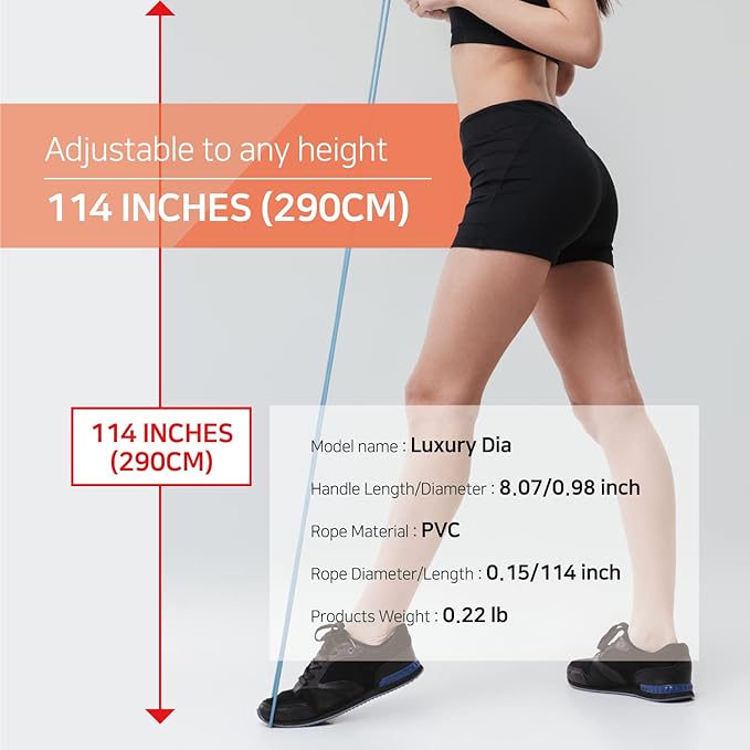 Skipping Jump Rope for Fitness Workout - Light Weight, Adjustable, Tangle Free, Excellent line control for Cardio Boxing, CrossFit, Training Exercise All Ages and Gender ( Special Luxury, KA-220, Made in Korea)