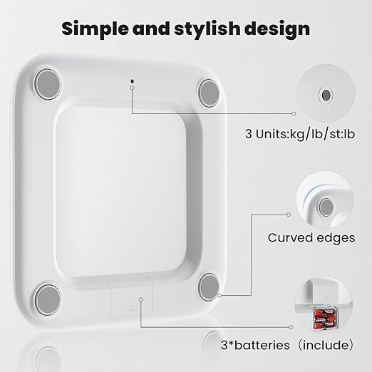 Digital Bathroom Scale for Body Weight,Accurate Weight Scale up to 440lbs,Body Scales with Sturdy Tempered Glass,with LED Display,Step-on,Compact Size,3 Units and Batteries inclued,White