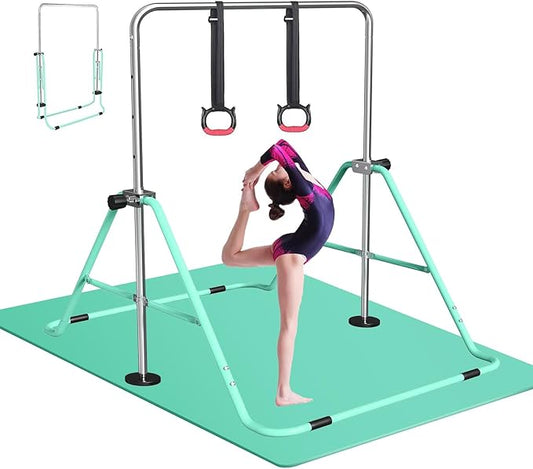 FBSPORT Gymnastics Bar for Kids, Adjustable Height Gymnastic Horizontal Bars,Junior Training Bar Children Folding Training Monkey Bars for Home Using