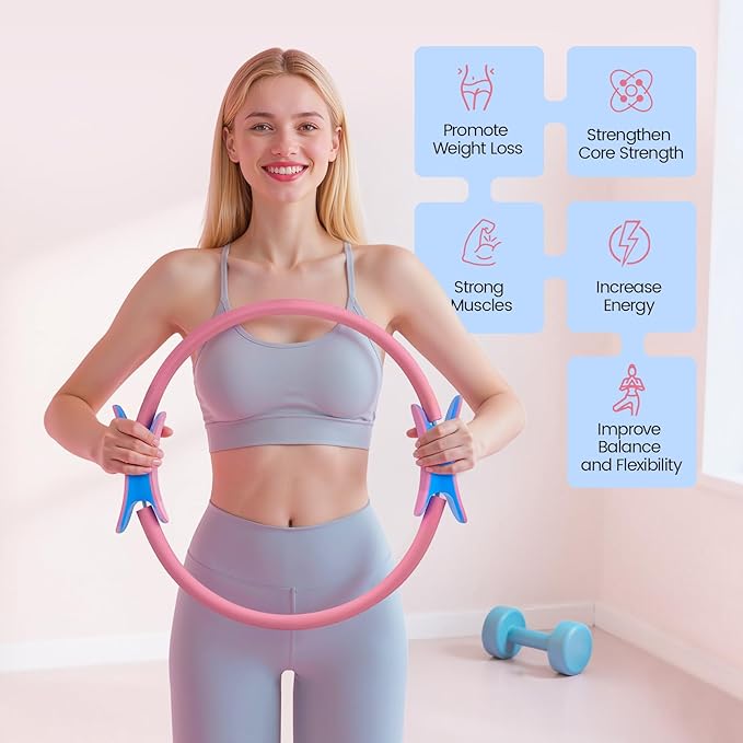 Pilates Ring Equipment Kit at Home, Resistance Bands and Exercise Ball for Women Workout Set, Pilates Rings 14 Inch Yoga Magic Circle Working Out, Pilates Equipment Essentials Kit Accessories