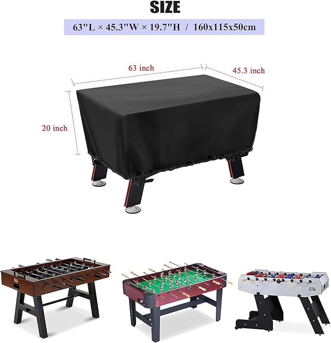 Foosball Table Cover, Waterproof Football Table Cover Soccer Table Cover Outdoor Indoor Fooseballs Table Covers (63x45x19.5 in)