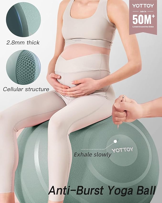 YOTTOY Anti-Burst Exercise Ball for Working Out, Yoga & Pregnancy, Extra Thick Workout Ball for Physical Therapy & Fitness