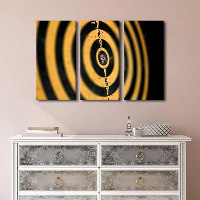 3 Panel Dart Plate Canvas Wall Art Yellow Retro Dart Plate Artwork Wall Decor Home Sports Theme Picture Canvas Wall Art for Bedroom Living Room Bathroom Prints Posters Framed Ready to Hang(24"Wx36"H)