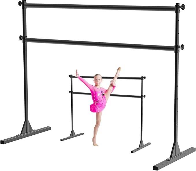 4FT/5FT/6FT Freestanding Ballet Barre 10 Height Adjustable from 11 to 47 inch Ballet Bar 350 lbs Capacity Portable Double Dance Bar for Home Workout and Stretch