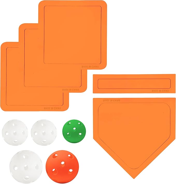 Baseball & Softball 5 Piece Base Set + 5 Piece Plastic Training Balls - Improve Power and Agility - Baseballs Accessories Fun for All Ages