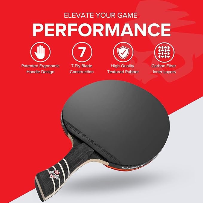 The Peace Maker ALC - Professional Ping Pong Paddle - Carbon Fiber Table Tennis Racket Producing Maximum Spin & Control for All Levels - Hard Carry Case & Ergonomic Handle.