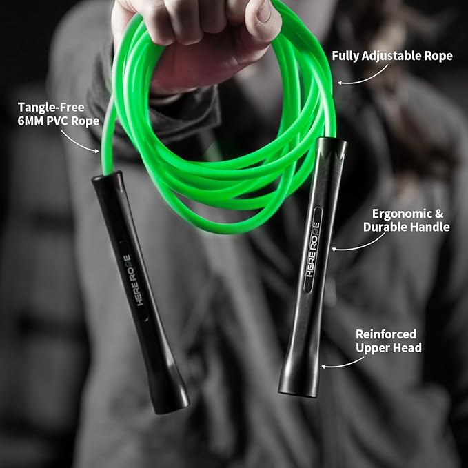 Hererope 6MM PVC Jump Rope for Men & Women Fitness, Speed, Tricks, Cardio Training, Boxing Jump Rope with Unbreakable Handles and Non-Kinking Skipping Rope, Adjustable Jumprope for Indoor Outdoor