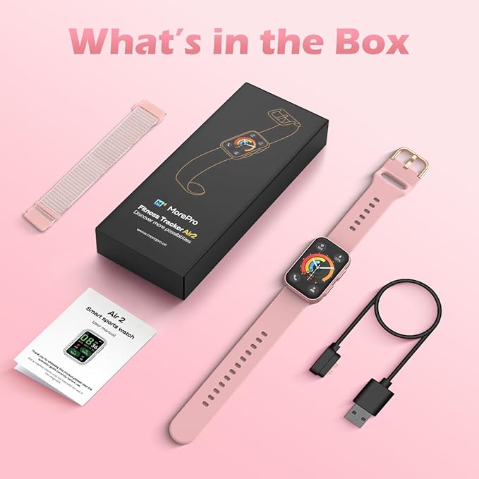 MorePro Health Fitness Tracker with Blood oxy-gen Monitor and 24/7 Heart Rate and Blood Pressure, Sleep Monitor, 120+ Sport Modes Waterproof Fitness Watch for Women Men Android iOS, Pink