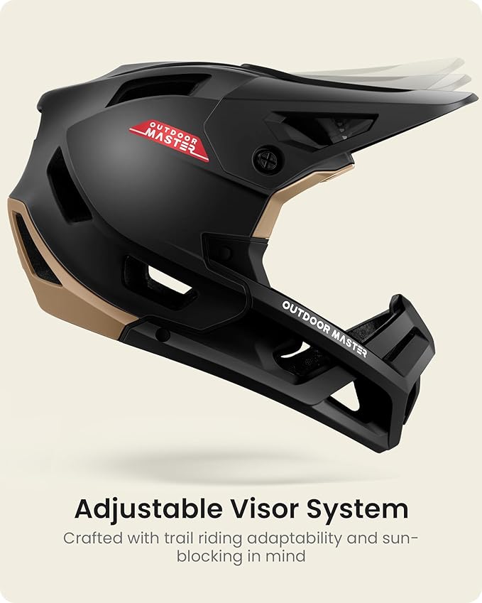 OutdoorMaster Full Face Mountain Bike Helmet for Men & Women-Two Removable Chin Pad Mountain Bike Helmet Grizzly, Ventilation Lightweight Racing Downhill DH BMX MTB Helmet