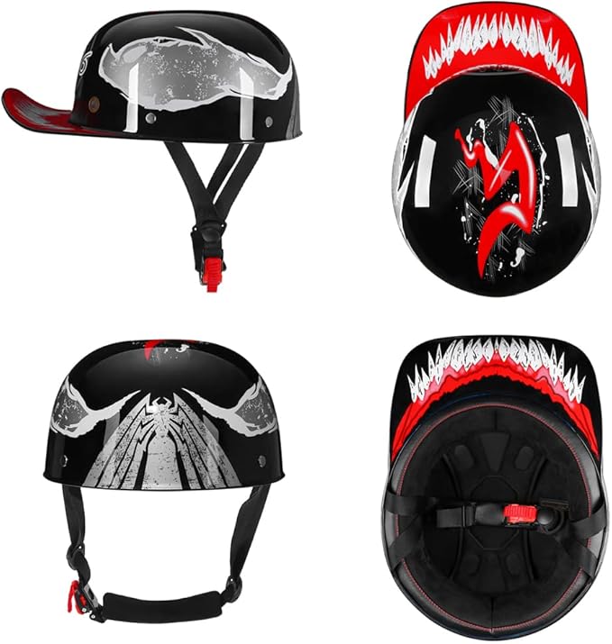 Vintage Retro Open Face Motorcycle Helmet Baseball Cap Half Helmets Men Women for Moped Cap Jet Scooter Street Cruiser with Mask Glasses - DOT Certified