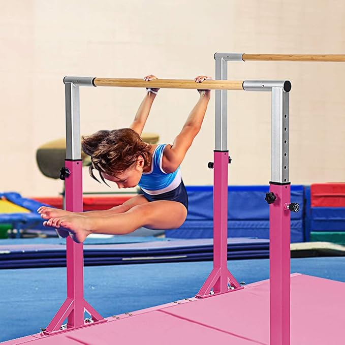 Costzon Double Horizontal Bars, Junior Gymnastic Training Parallel Bars w/11-Level 38-55" Adjustable Heights, 264lbs Capacity, Ideal for Indoors, Outdoor, Home Practice