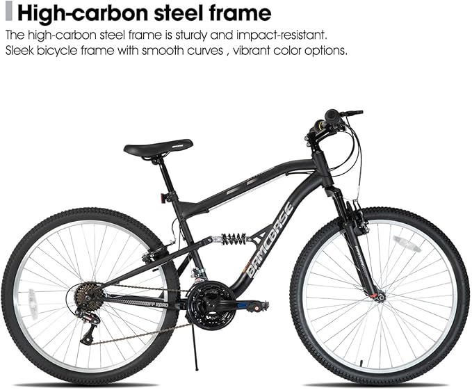 Hiland Full Suspension Mens Mountain Bike, 18 Speed, 26 Inch Wheel, Dual V Brake Bike for Men Womens Adult Bicycle