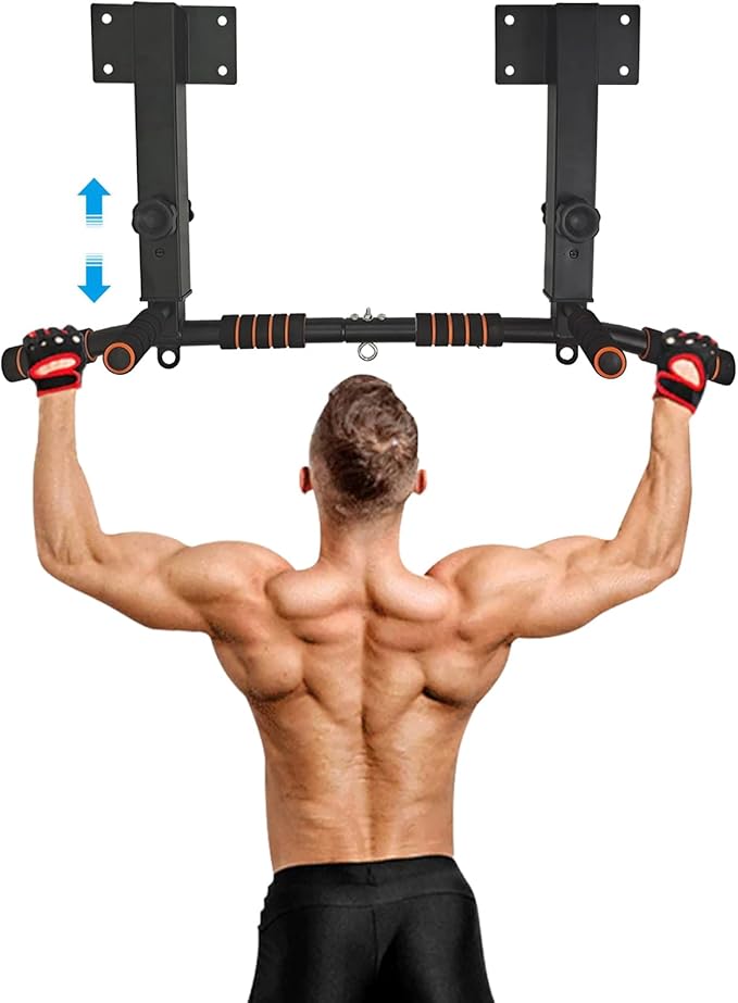 BESTHLS Wall Mounted Pull Up Bar and Dip Station, Heavy Duty Wall Mount Pull-up Chin Up Bar Multifunctional Home Gym Workout Indoor Exercise Equipment Support to 440 Lbs